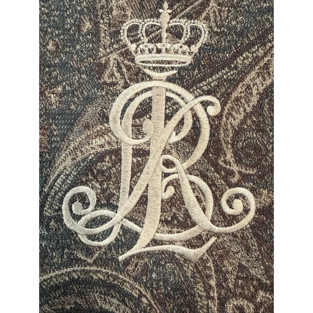Ralph Lauren Pillow Cover Crown Crest Monogram Paisley Tapestry Embroidered 24